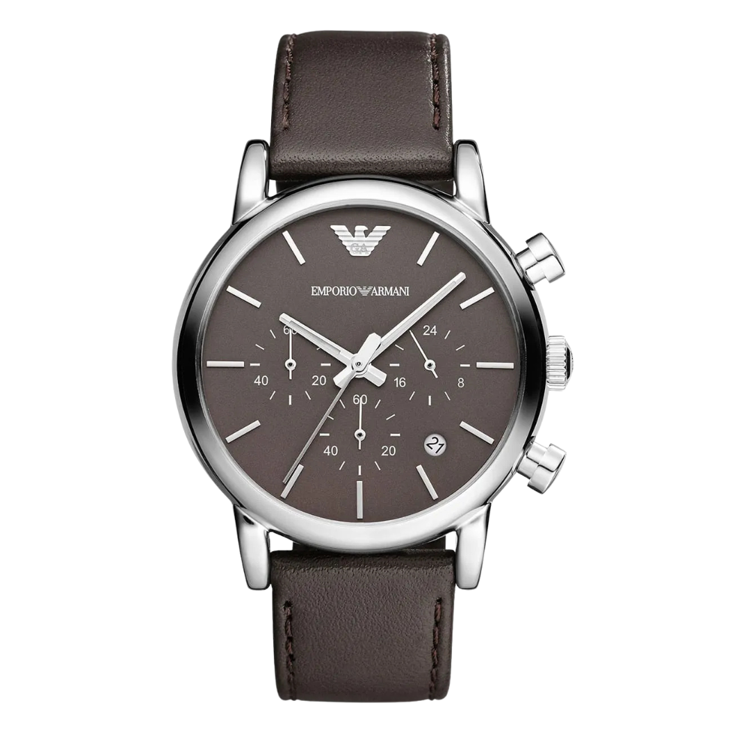 EMPORIO ARMANI Classic Brown Leather Strap Brown Dial Chronograph