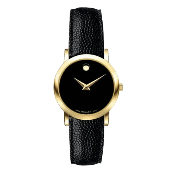 Movado Museum Classic Black Leather Black Dial Quartz Watch for Ladies - 606088