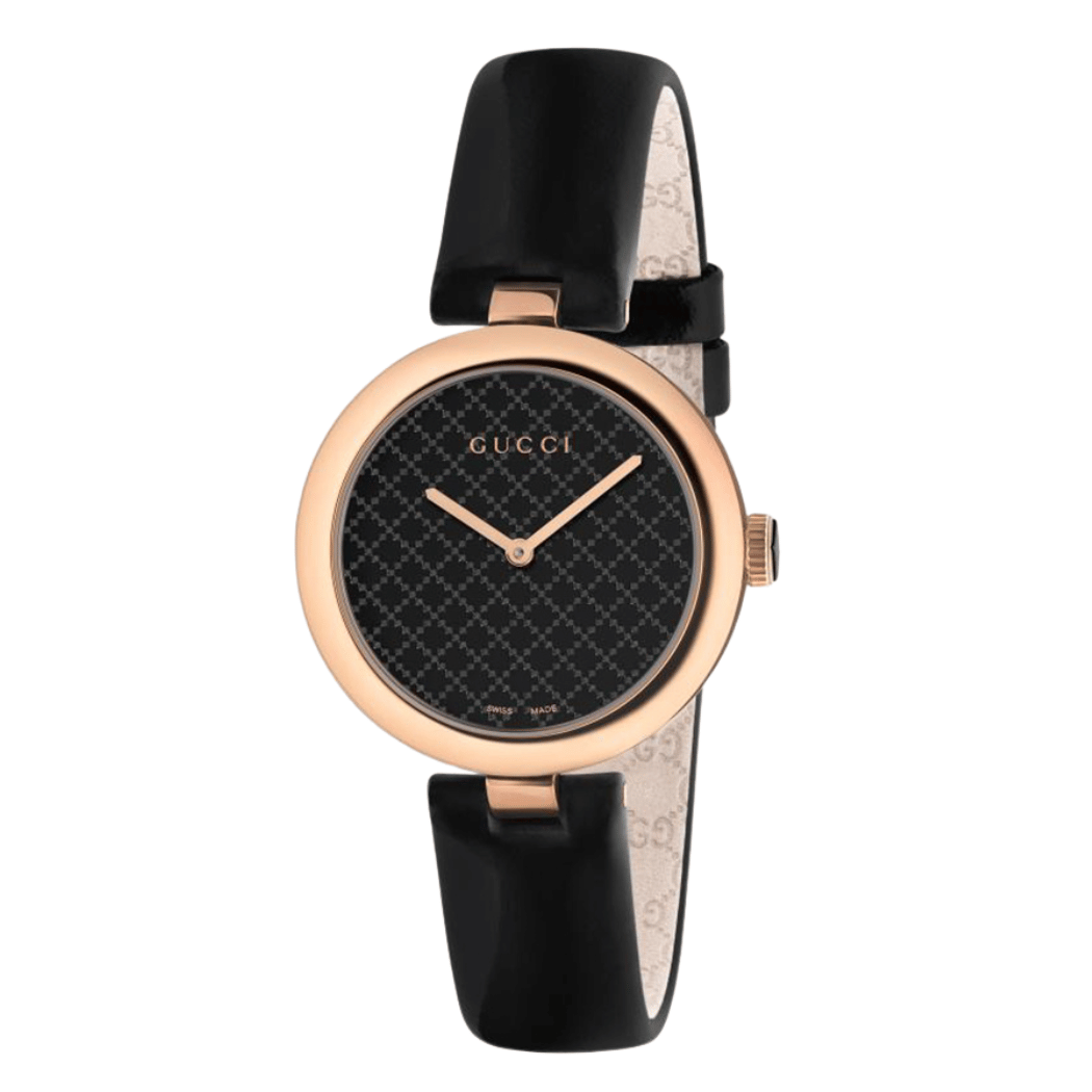Gucci Diamantissima Black Leather Black Dial Quartz Watch for