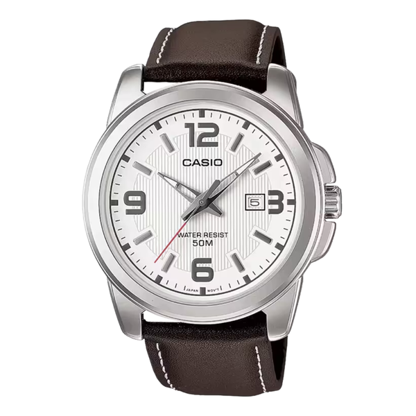 Casio Enticer Brown Leather Strap White Dial Quartz Watch for Gents - MTP-1314L-7AVDF