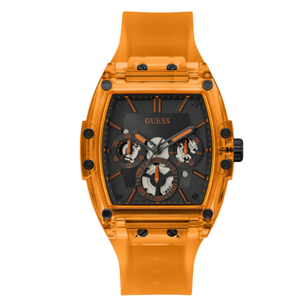 Guess Phoenix Orange Silicone Strap Black Dial Quartz Watch for Gents - GW0203G10