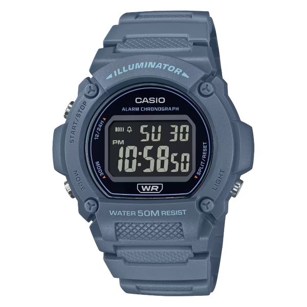 Casio Illuminator Blue Resin Band Black Dial Digital Watch for Gents - W-219HC-2BVDF