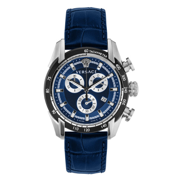 Versace V-Ray Navy Blue Leather Strap Navy Blue Dial Chronograph Quartz Watch for Gents - VE2I00721