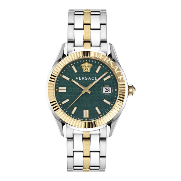 Versace Greca Time Two-tone Stainless Steel Green Dial Quartz Watch for Gents - VE3K00422