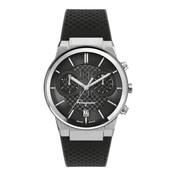 Ferragamo Sapphire Black Rubber Strap Black Dial Chronograph Quartz Watch For Gents - Sfme00121