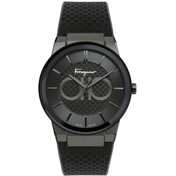 Ferragamo Contemporary Sapphire Black Rubber Strap Black Dial Quartz Watch For Gents - Sfhp00320