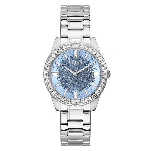 Guess Glitter Burst Silver Stainless Steel Blue Dial Quartz Watch for Ladies - GW0405L1