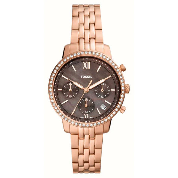 Fossil Neutra Rose Gold Stainless Steel Brown Dial Chronograph Quartz Watch for Ladies ES5218