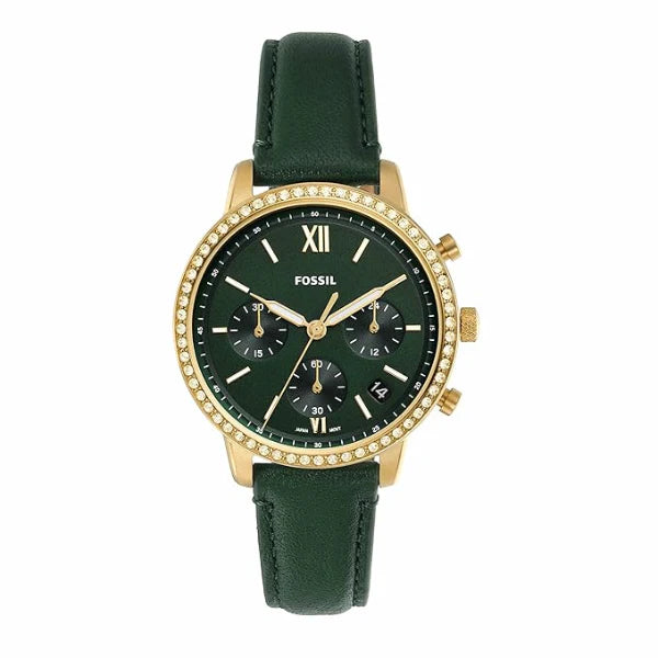 Fossil Neutra Green Leather Strap Green Dial Chronograph Quartz Watch for Ladies ES5239