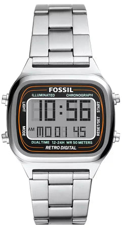 Fossil Retro Digital Silver Stainless Steel Positive Display Dial Digital Watch for Gents FS5844