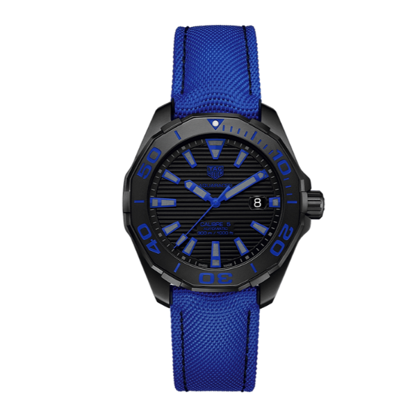 Tag Heuer Aquaracer Calibre 5 Blue Nylon Strap Black Dial Automatic Watch For Gents - WAY208B.FC6382