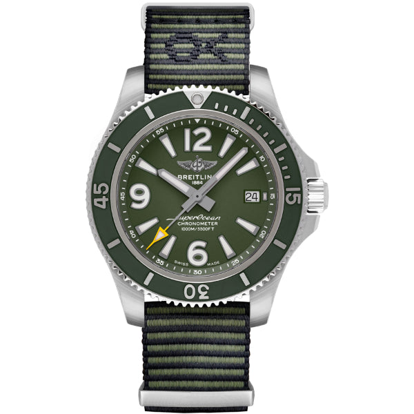 Breitling Superocean Green Nato Strap Green Dial Automatic Watch for Gents - A17367A11L1W1