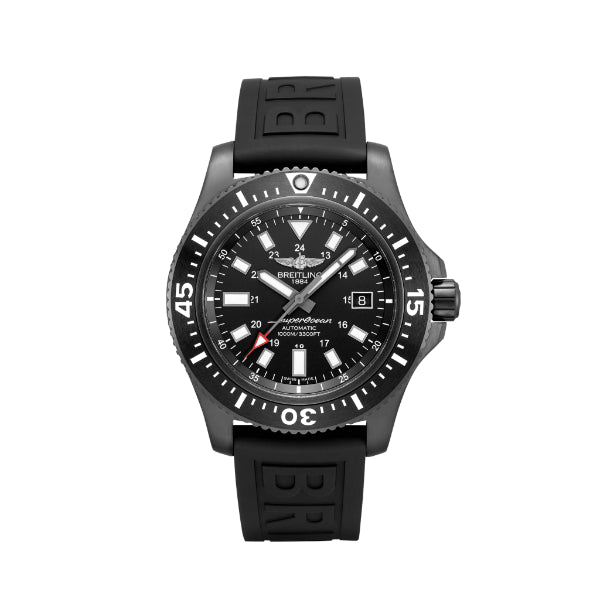 Breitling Superocean Black Silicone Strap Black Dial Automatic Watch for Gents - M17393131B1S1