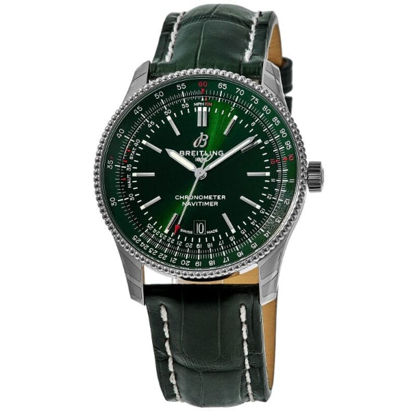 Breitling Navitimer Green Leather Strap Green Dial Automatic Watch for Gents - A17326361L1P1