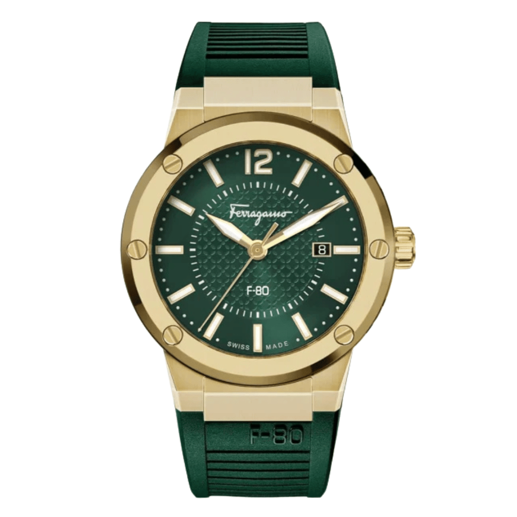 Buy Ferragamo F-80 Green Silicone Strap Green Dial Quartz Watch