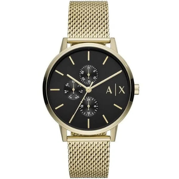 Armani Exchange Cayde Gold Mesh Bracelet Black Dial Quartz Watch for Gents AX2715