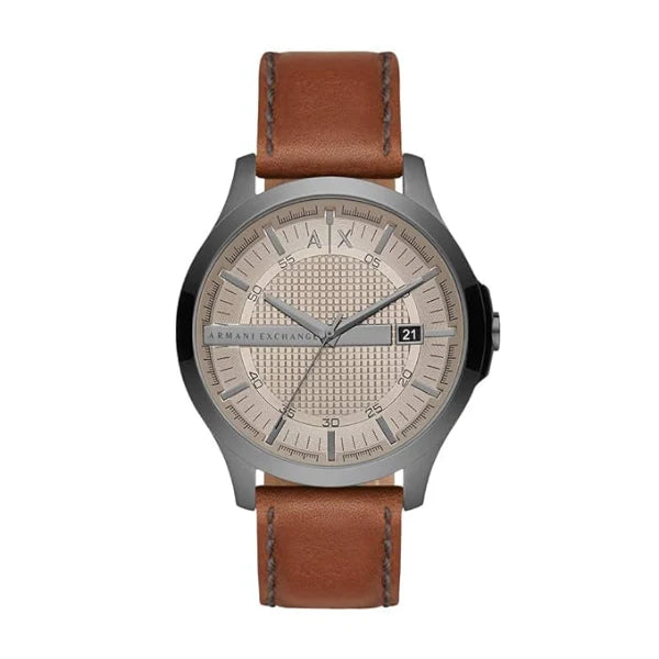 Armani Exchange Hampton Brown Leather Strap Grey Dial Quartz Watch for Gents AX2414