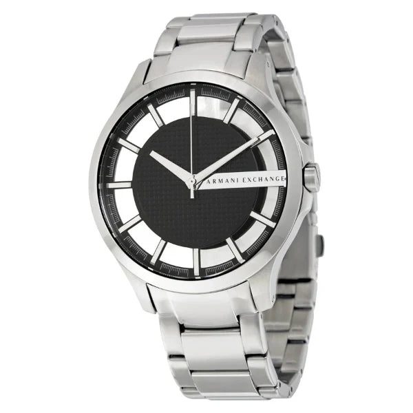 Armani Exchange Silver Stainless Steel Black Dial Quartz Watch for Gents AX2179