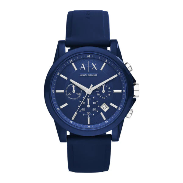Armani Exchange Outerbanks Blue Silicone Strap Blue Dial Chronograph Quartz Watch for Gents AX1327