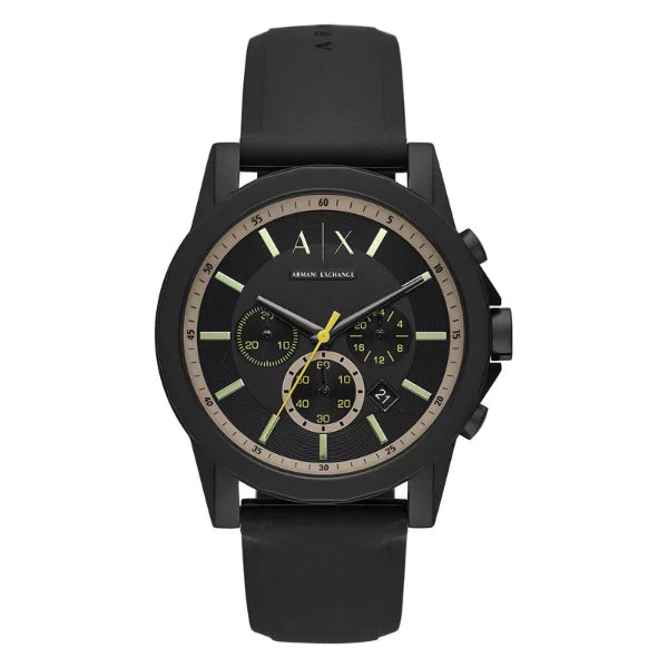 Armani Exchange Outerbanks Black Silicone Strap Black Dial Chronograph Quartz Watch for Gents AX1343