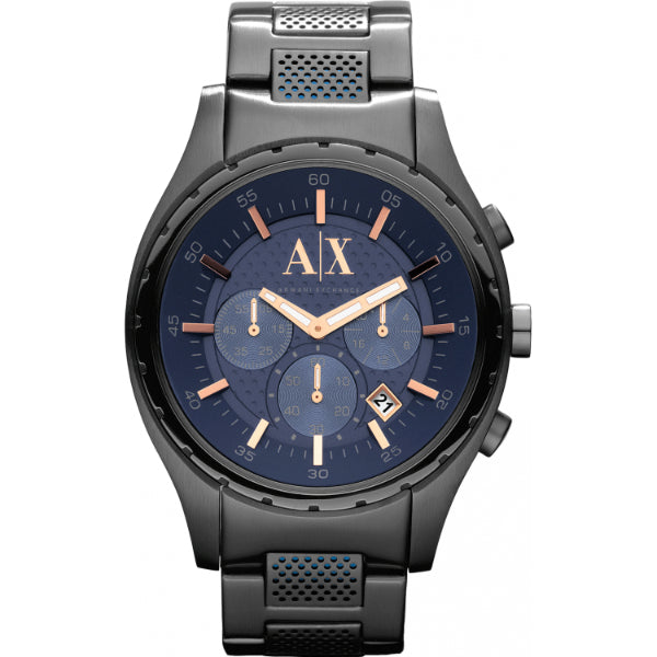 Armani Exchange Gunmetal Stainless Steel Blue Dial Chronograph Quartz Watch for Gents AX1166
