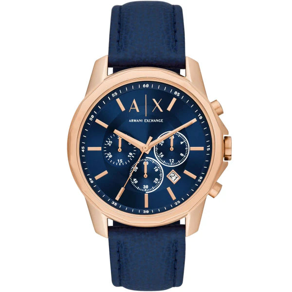 Armani Exchange Blue Leather Strap Blue Dial Chronograph Quartz Watch for Gents AX1723