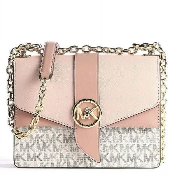 Mk Small Pink Bag Michael Kors Greenwich Small Block-logo Vanilla