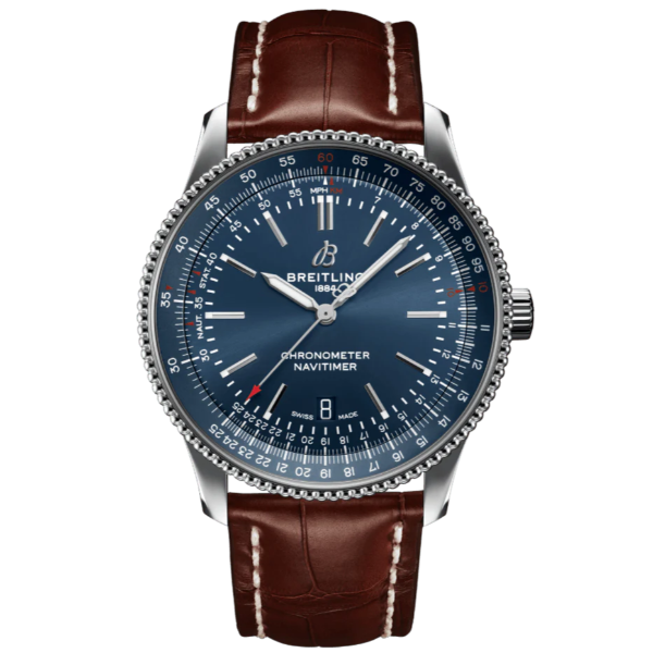 Breitling Navitimer Brown Leather Strap Blue Dial Automatic Watch