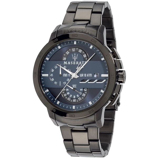 Maserati Ingegno Black Stainless Steel Blue Dial Quartz Watch for