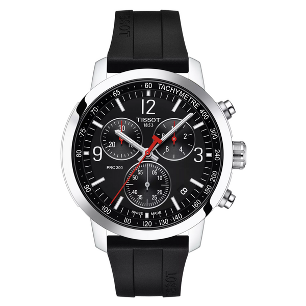 Tissot PRC 200 Black Silicone Strap Black Dial Quartz Watch for Gents - T114.417.17.057.00