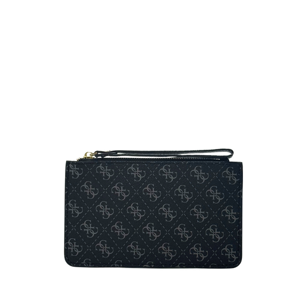 GUESS PO 0784 Wristlet Pouch – White/Black | Sleek Zip Wallet with Strap