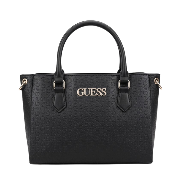 Guess Zakaria Debossed Logo Satchel Black Faux Leather (Style 14556308)