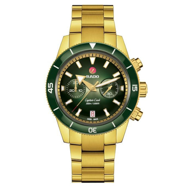 Rado Captain Cook Gold Stainless Steel Green Dial Automatic Watch for Gents - R32136318