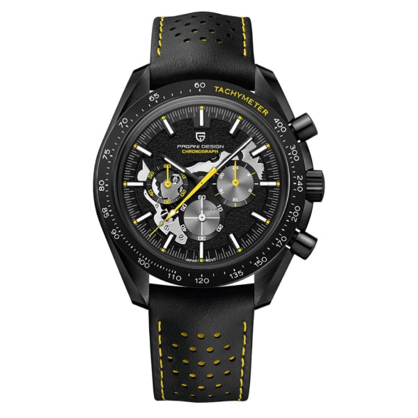 Pagani Design Black Leather Strap Black Dial Chronograph Quartz Watch for Gents - PD1779