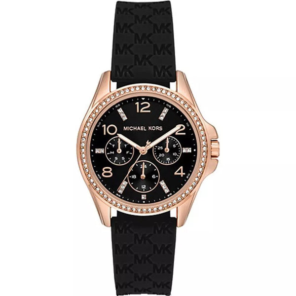 Michael Kors Pilot Black Silicone Strap Black Dial Quartz Watch for Ladies - MK7373