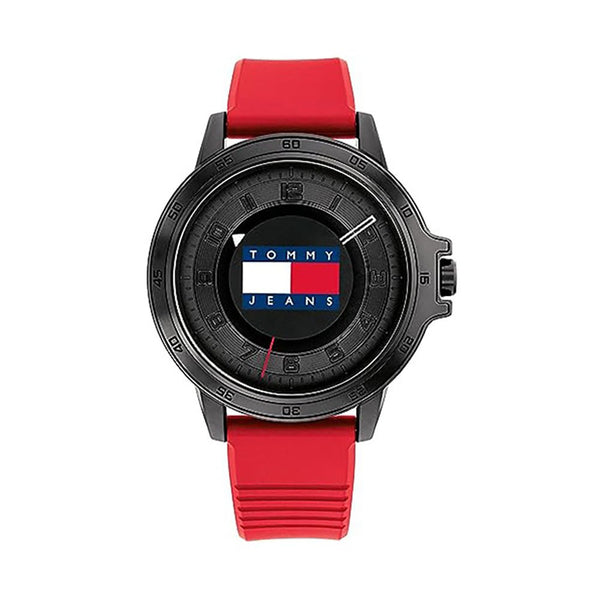 Tommy Hilfiger Houston Red Silicone Strap Black Dial Quartz Watch for Gents - 1792033