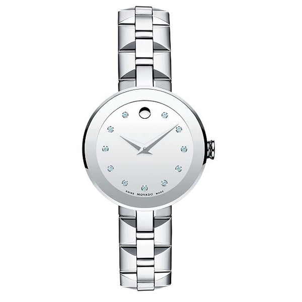 Movado Diamonds Silver Stainless Steel Silver Dial Quartz Watch for Ladies - 606814