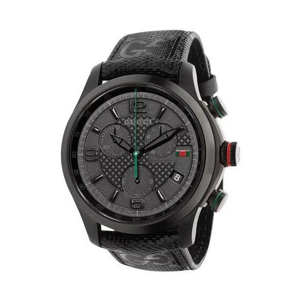 Gucci G-Timeless Black Leather Black Dial Chronograph Quartz Watch for Gents - YA126244