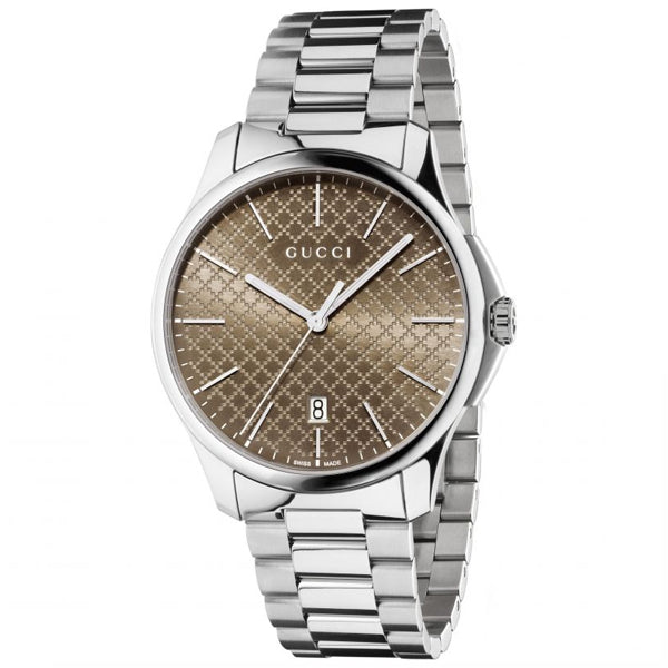 Gucci G-Timeless Silver Stainless Steel Brown Dial Quartz Watch for Gents - YA126317