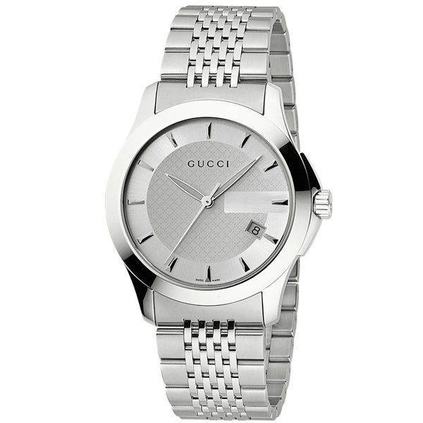 Gucci G-Timeless Silver Stainless Steel White Dial Quartz Watch for Gents - YA126401