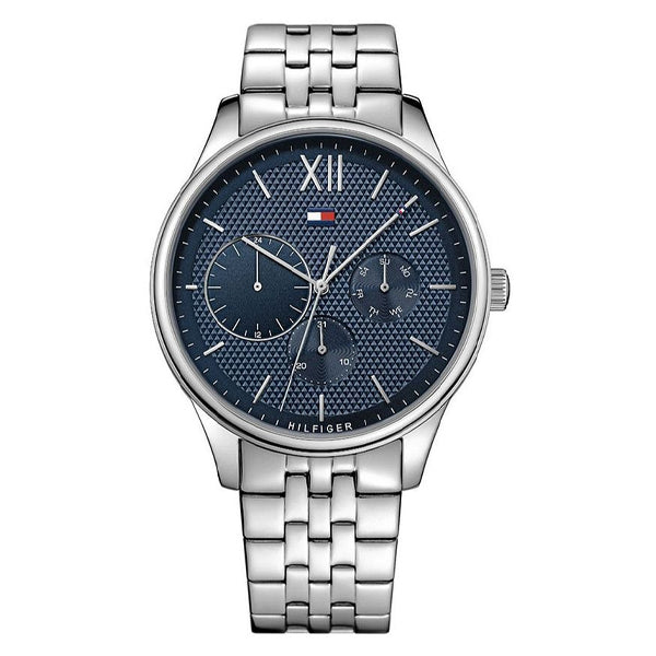 Tommy Hilfiger Damon Silver Stainless Steel Blue Dial Quartz Watch for Gents - 1791416