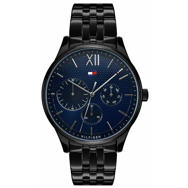 Tommy Hilfiger Damon Black Stainless Steel Blue Dial Quartz Watch for Gents - 1791454