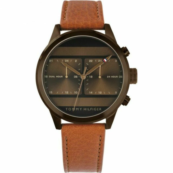 Tommy Hilfiger Icon Brown Leather Strap Brown Dial Chronograph Quartz Watch for Gents - 1791594