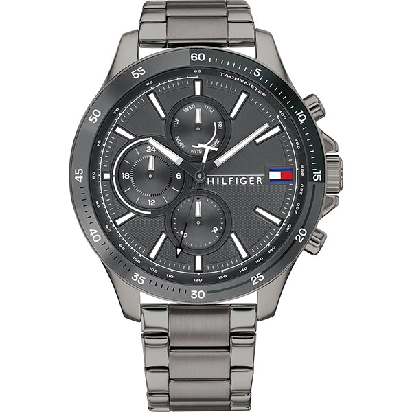Tommy Hilfiger Brad Grey Stainless Steel Grey Dial Chronograph Quartz Watch for Gents - 1791719