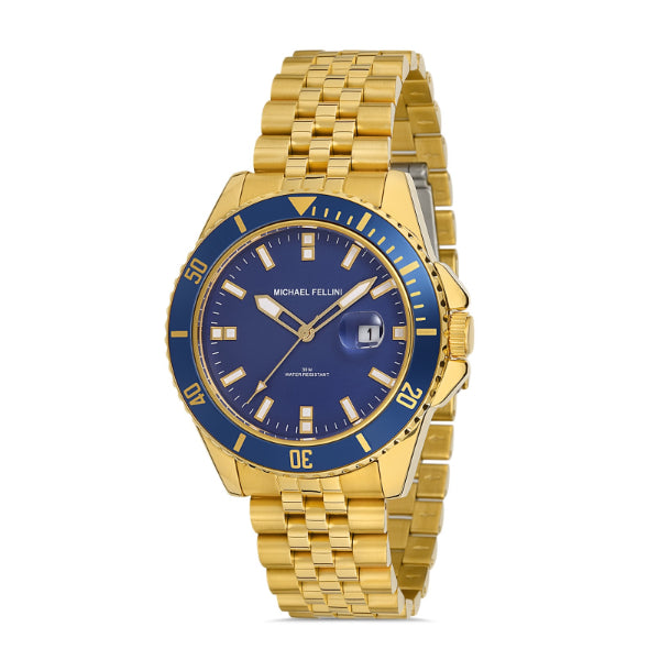 Michael Fellini Gold Stainless Steel Blue Dial Quartz Watch for Gents - MF2263-4