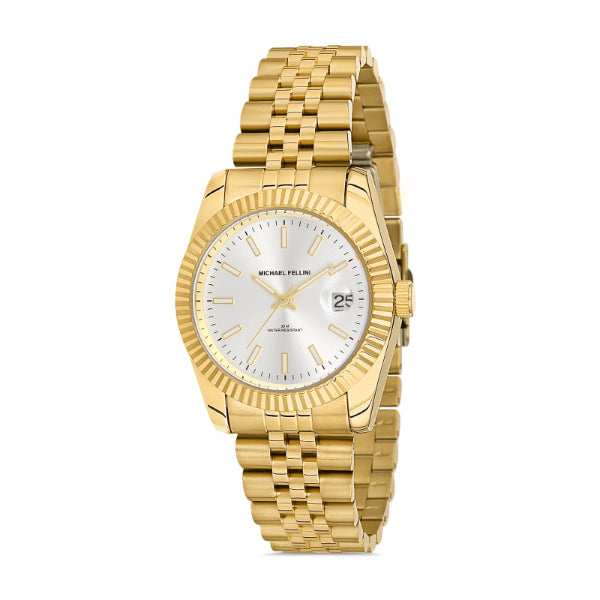 Michael Fellini Gold Stainless Steel Silver Dial Quartz Watch for Ladies - MF2264-3