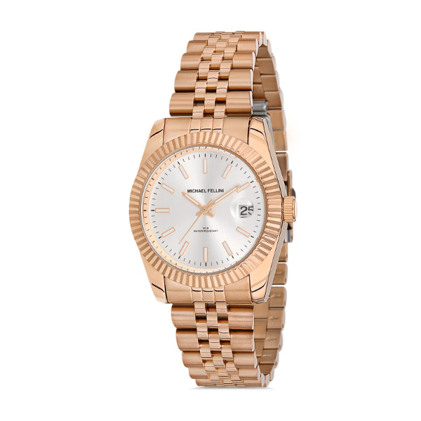 Michael Fellini Rose Gold Stainless Steel Silver Dial Quartz Watch for Ladies - MF2264-8