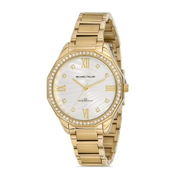 Michael Fellini Gold Stainless Steel Silver Dial Quartz Watch for Ladies - MF2265-3