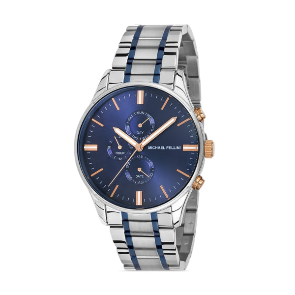 Michael Fellini Two-tone Stainless Steel Blue Dial Quartz Watch for Gents - MF2273-3