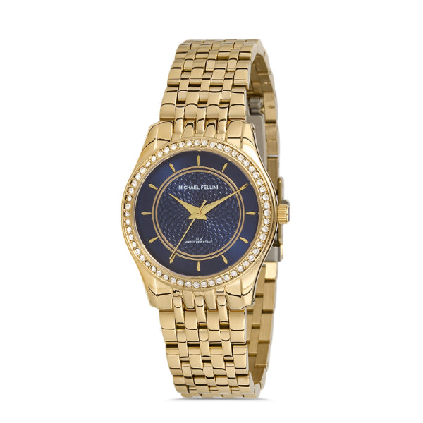 Michael Fellini Gold Stainless Steel Blue Dial Quartz Watch for Ladies - MF2276-3